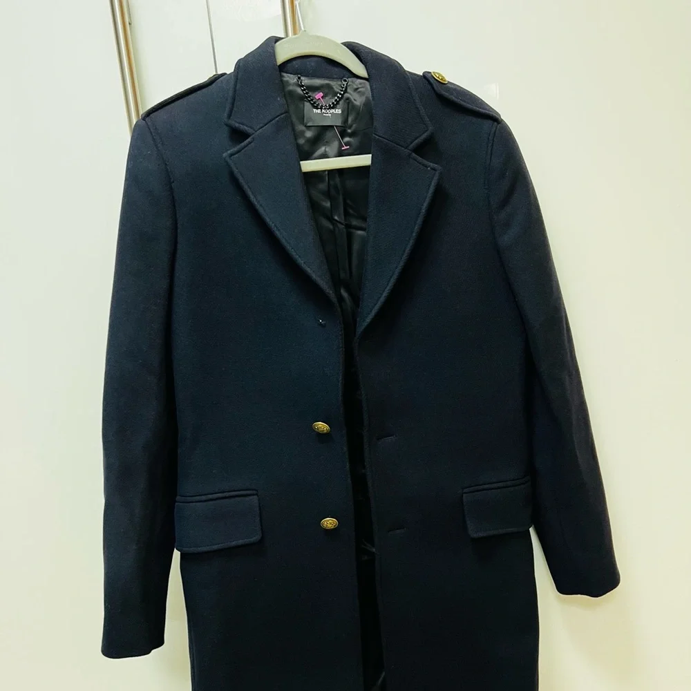 NWT The Kooples Ninfetta Wool Leather Coat Black Brass Buttons XS - Picture 3 of 11